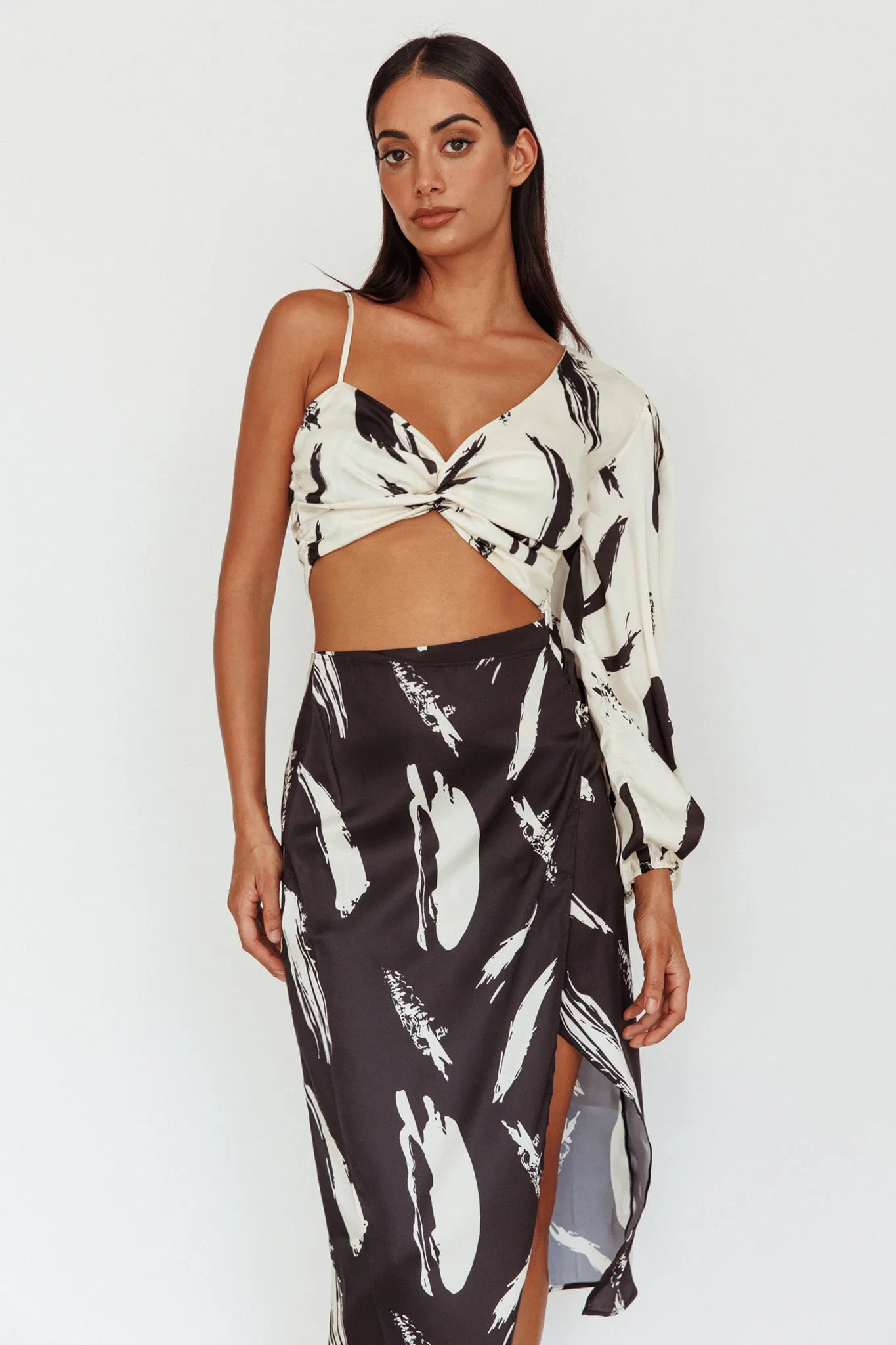 Amina Twist Bust Crop Top Printed Off White