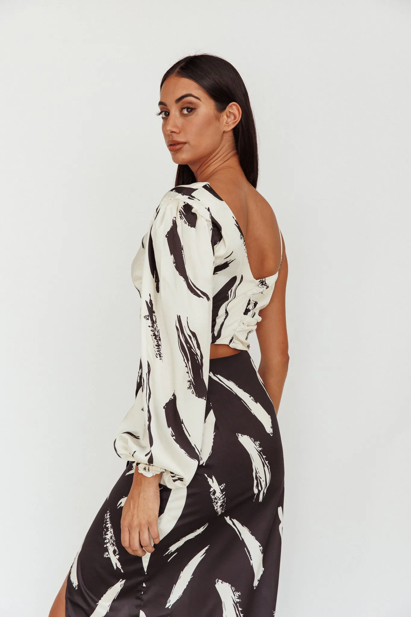 Amina Twist Bust Crop Top Printed Off White