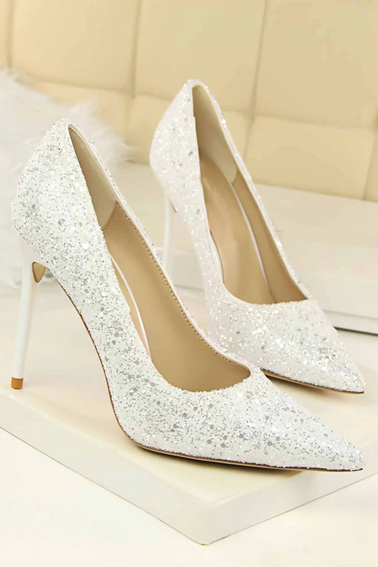 Amozae-Pointed Toe Sequined High Heels