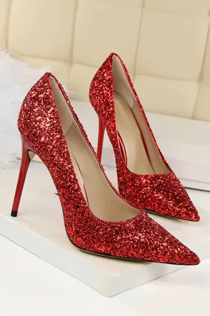 Amozae-Pointed Toe Sequined High Heels