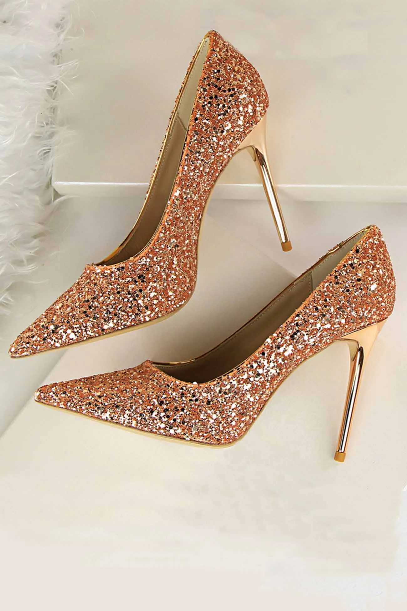 Amozae-Pointed Toe Sequined High Heels