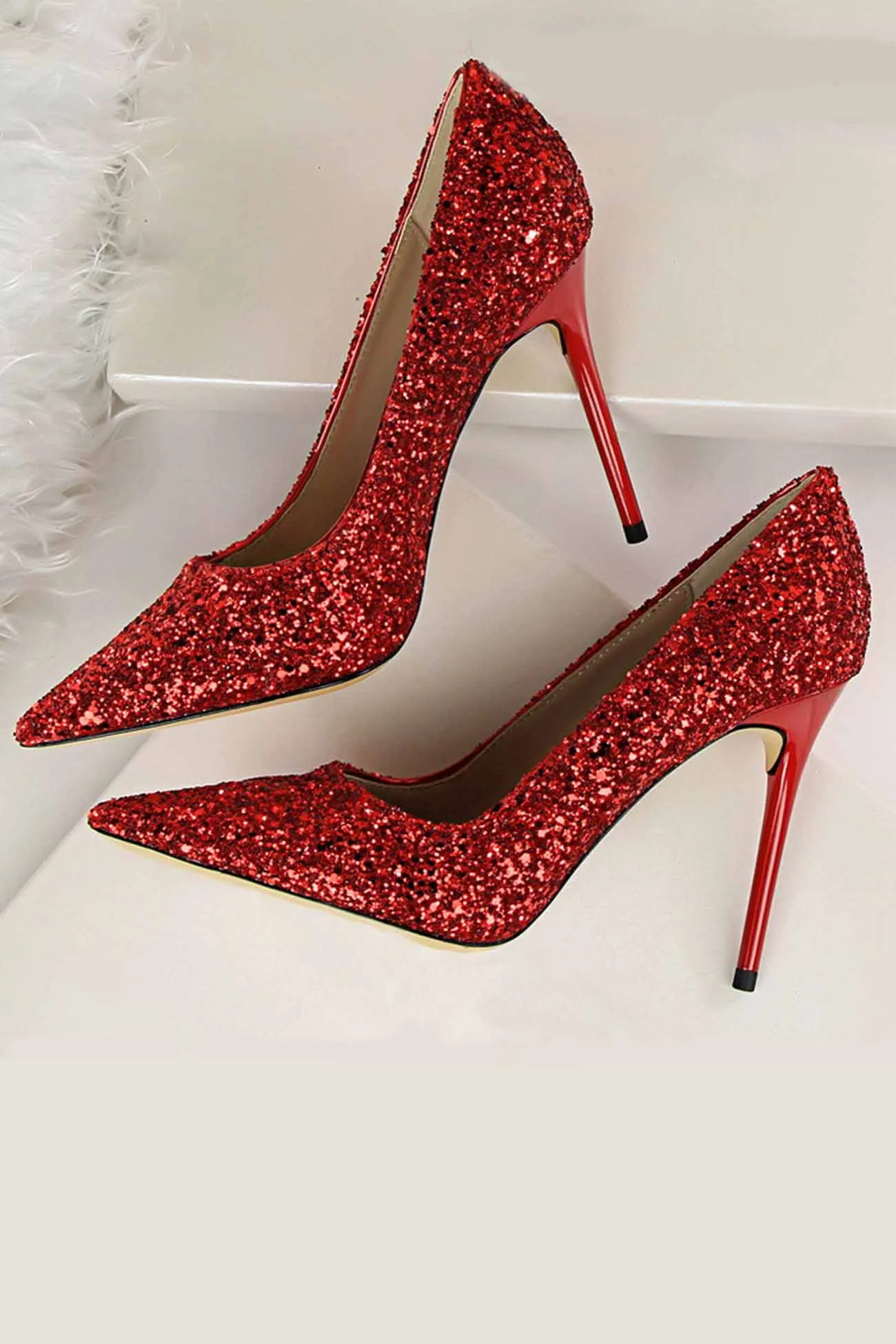 Amozae-Pointed Toe Sequined High Heels