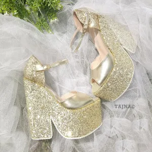 Ankle Strap Gold Shimmer Platform Wedge Sandals