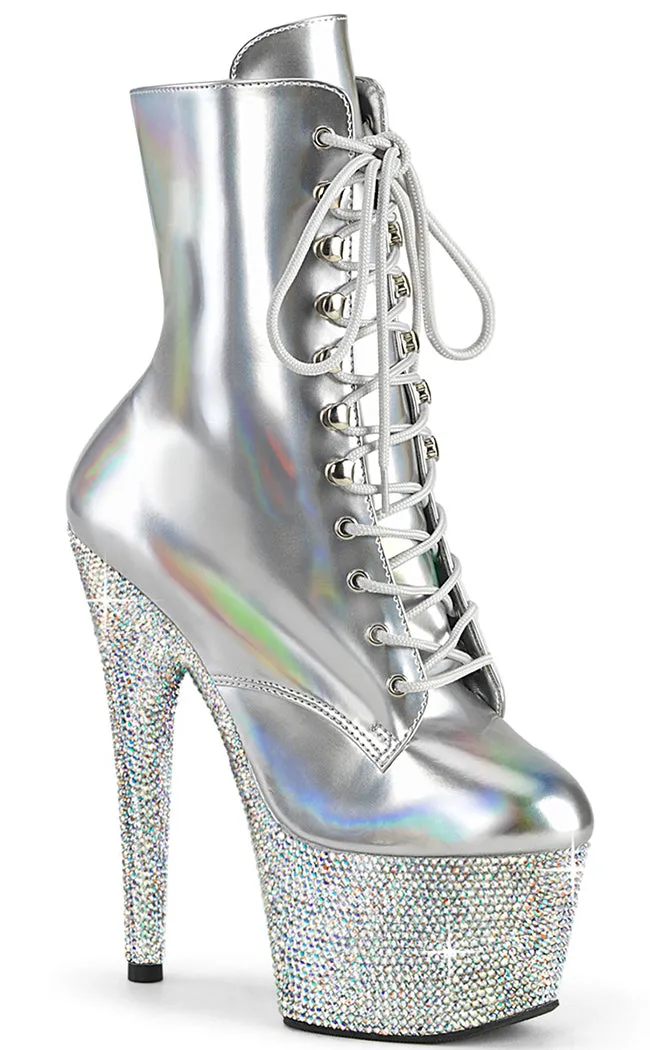 BEJEWELED-1020-7 Silver Holo Rhinestone Boots