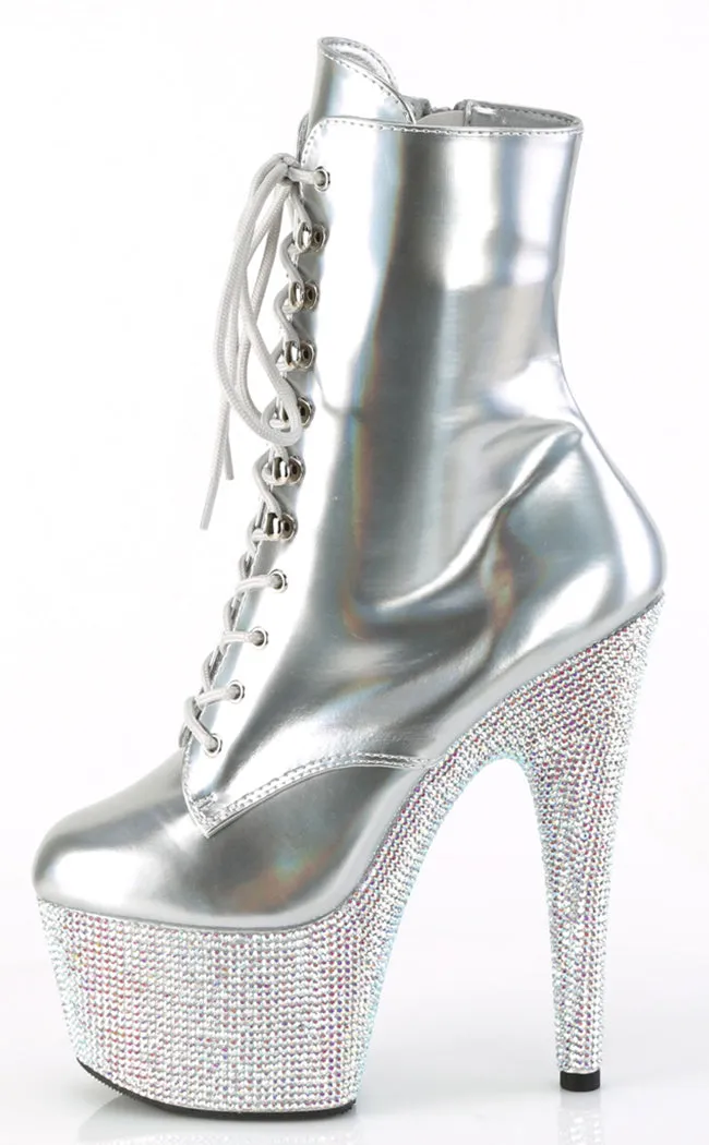 BEJEWELED-1020-7 Silver Holo Rhinestone Boots