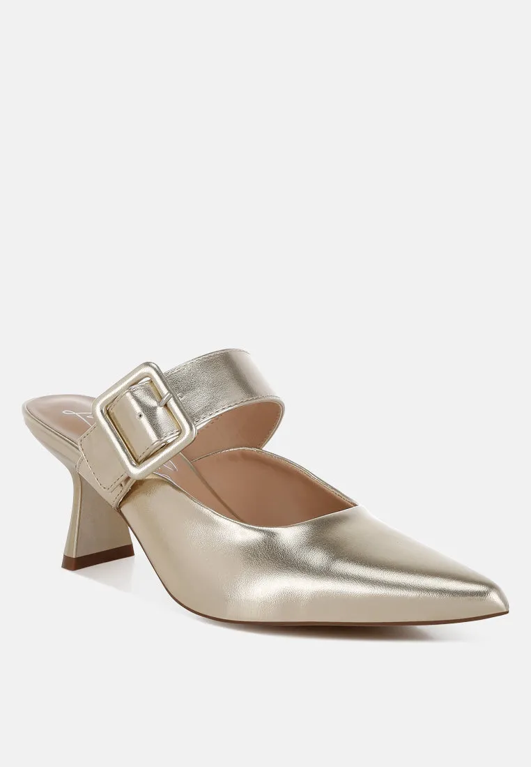 Bismi Large Buckle Kitten Heel Mules