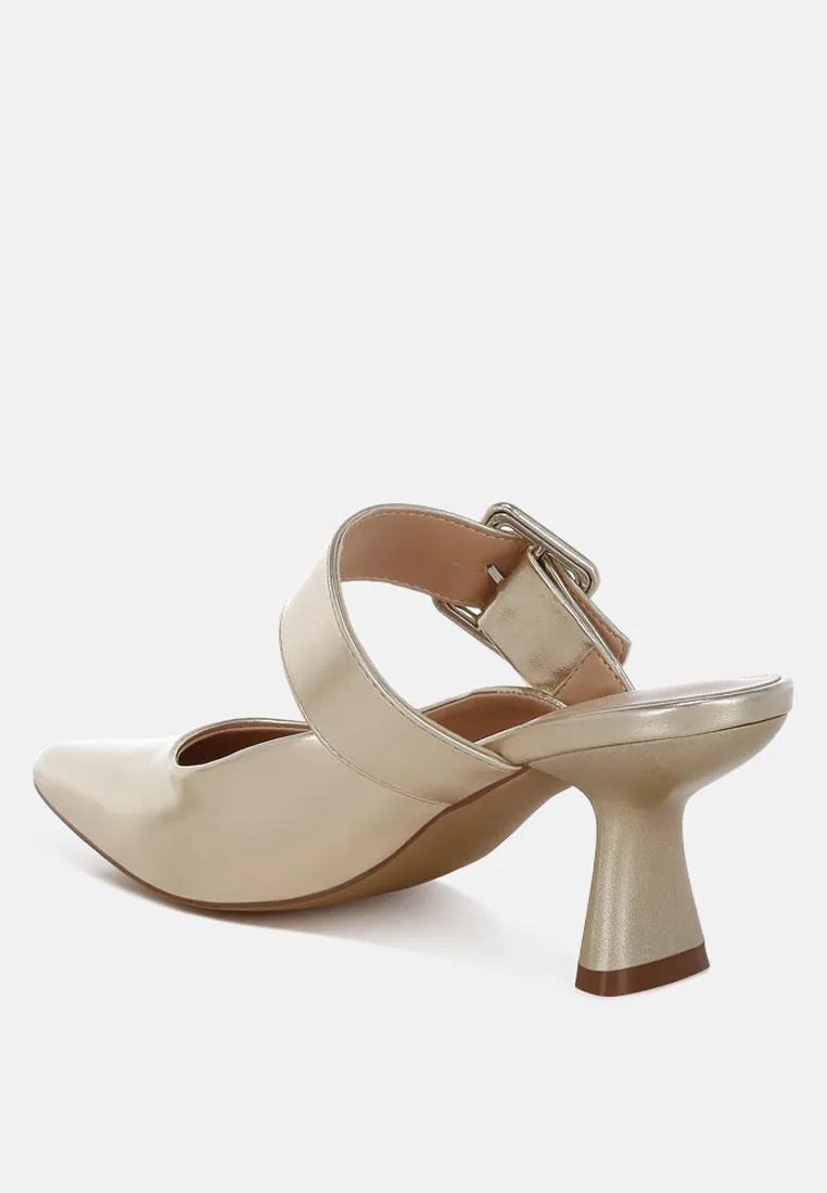 Bismi Large Buckle Kitten Heel Mules