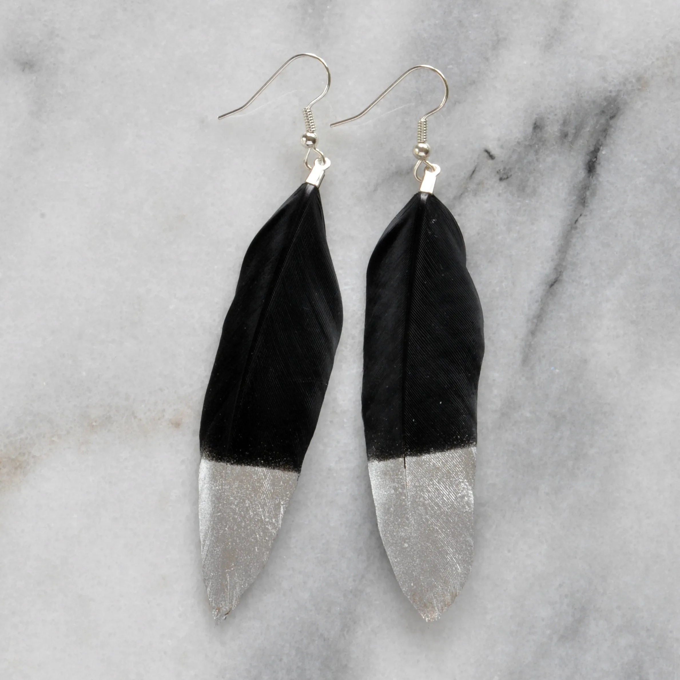 Black and Silver 4 Feather Earrings