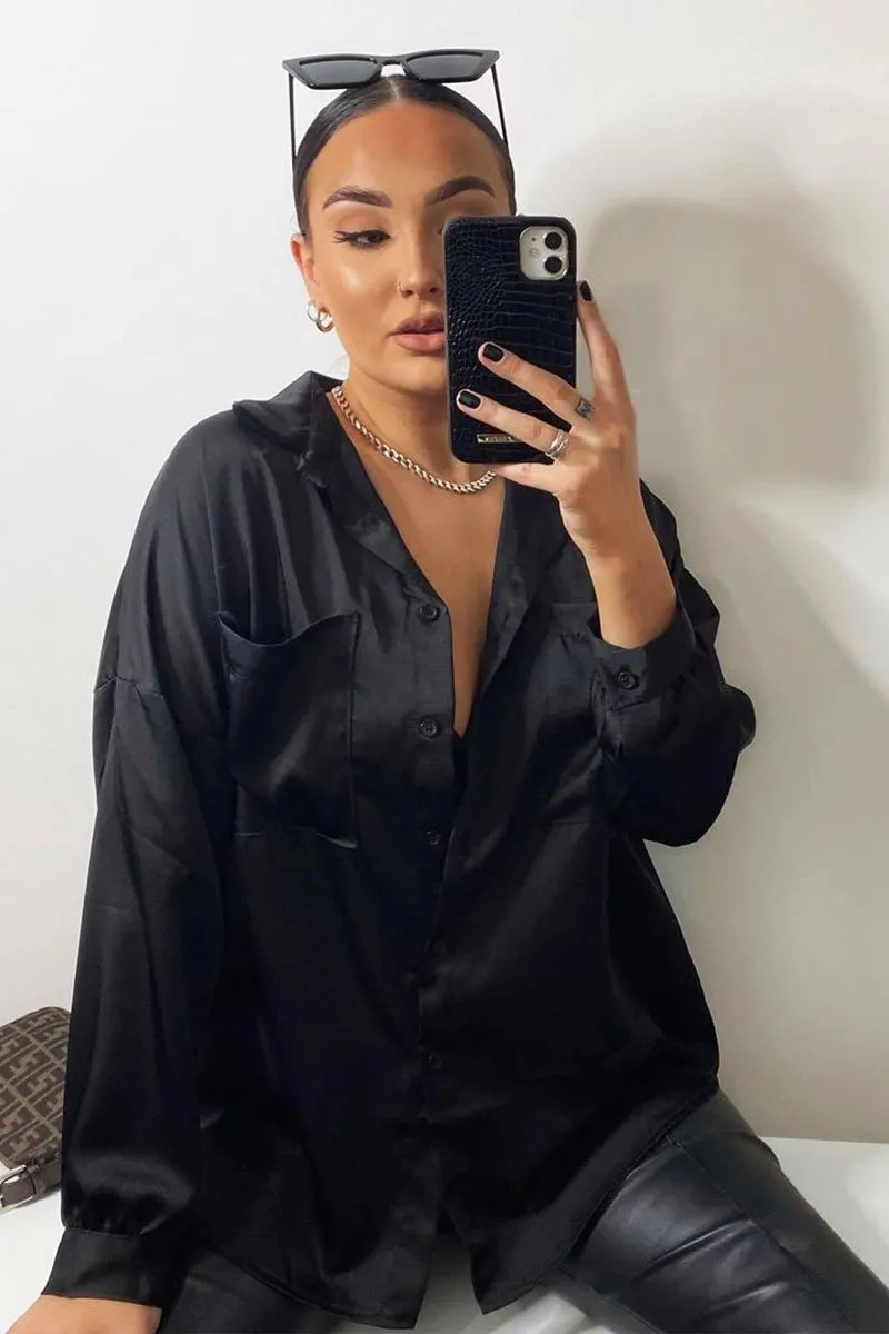 Black Oversized Satin Shirt - Carine