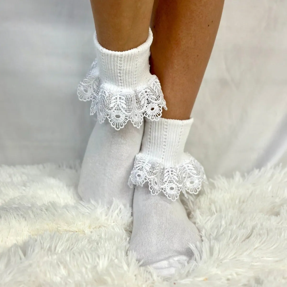 BLOSSOM  lace cuff socks - white