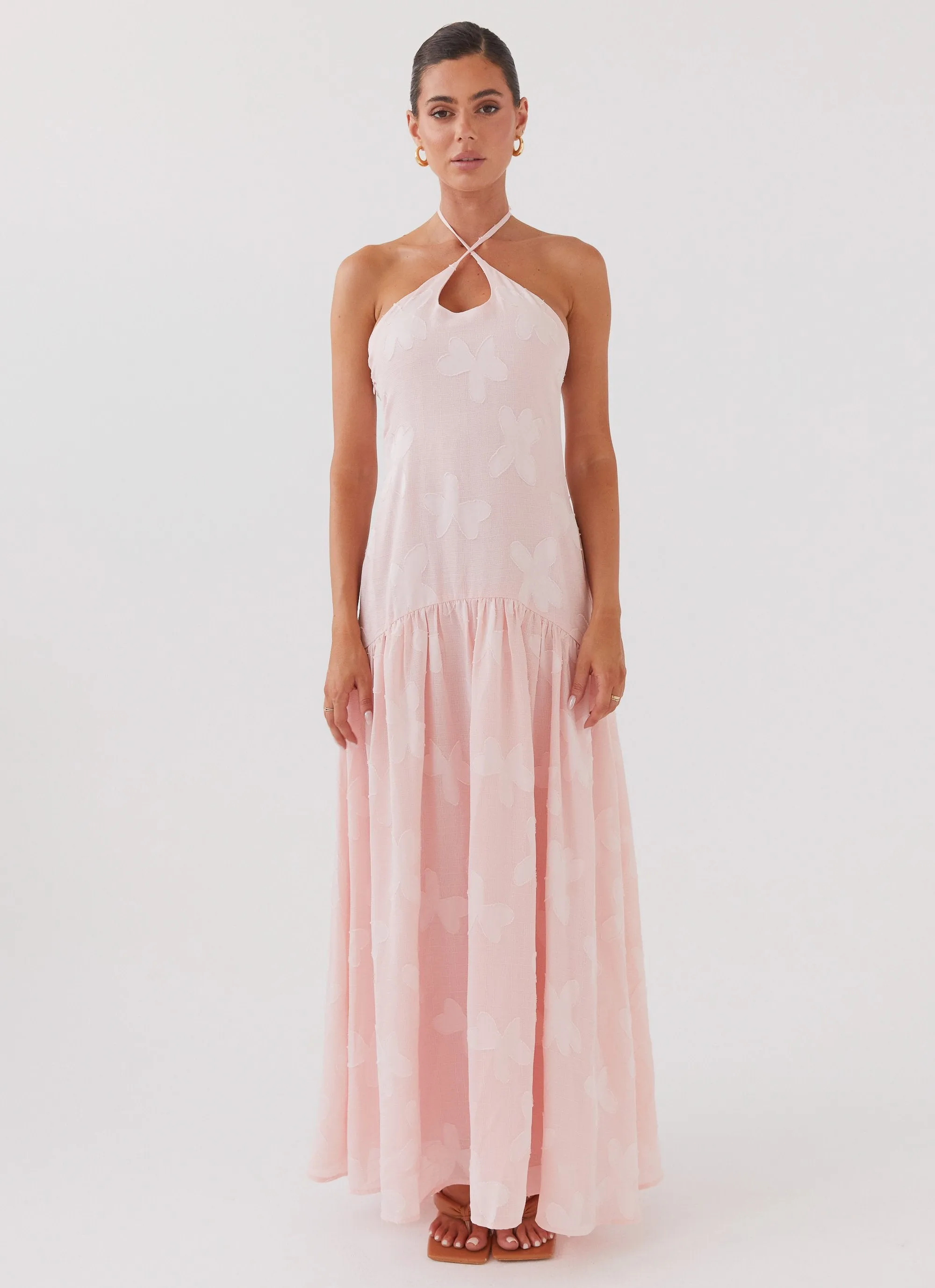 Blushed Cross Neckline Maxi Dress - Pink Petal