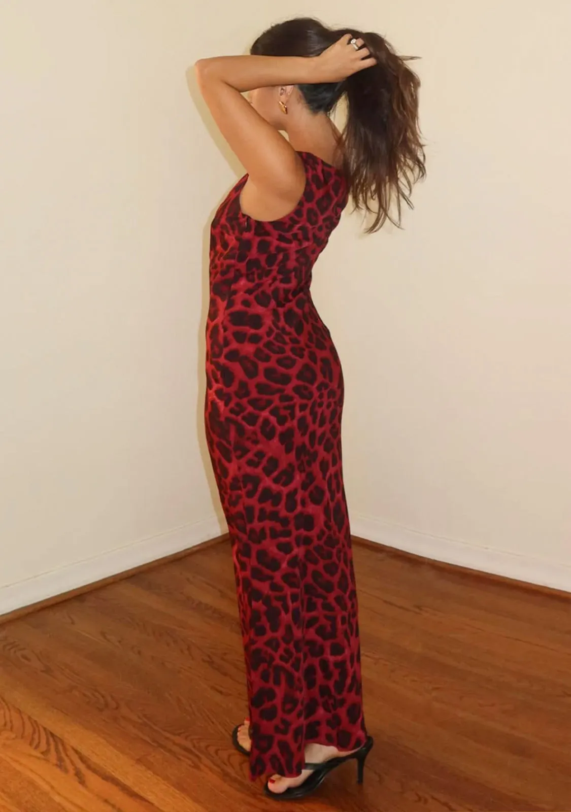 Boatneck Leopard Print Maxi Dress