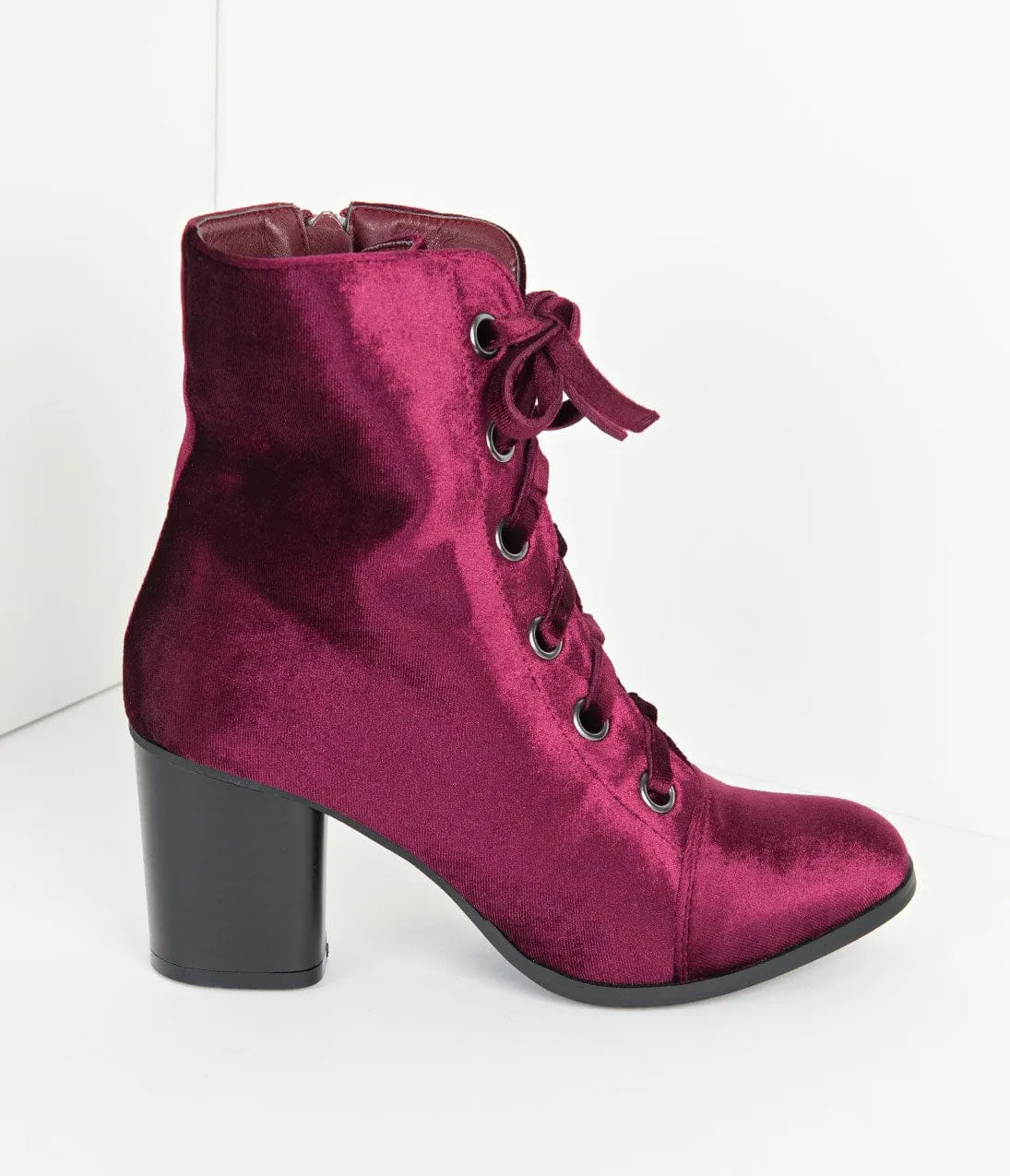 Bordeaux Purple Velvet Lace Up Bootie