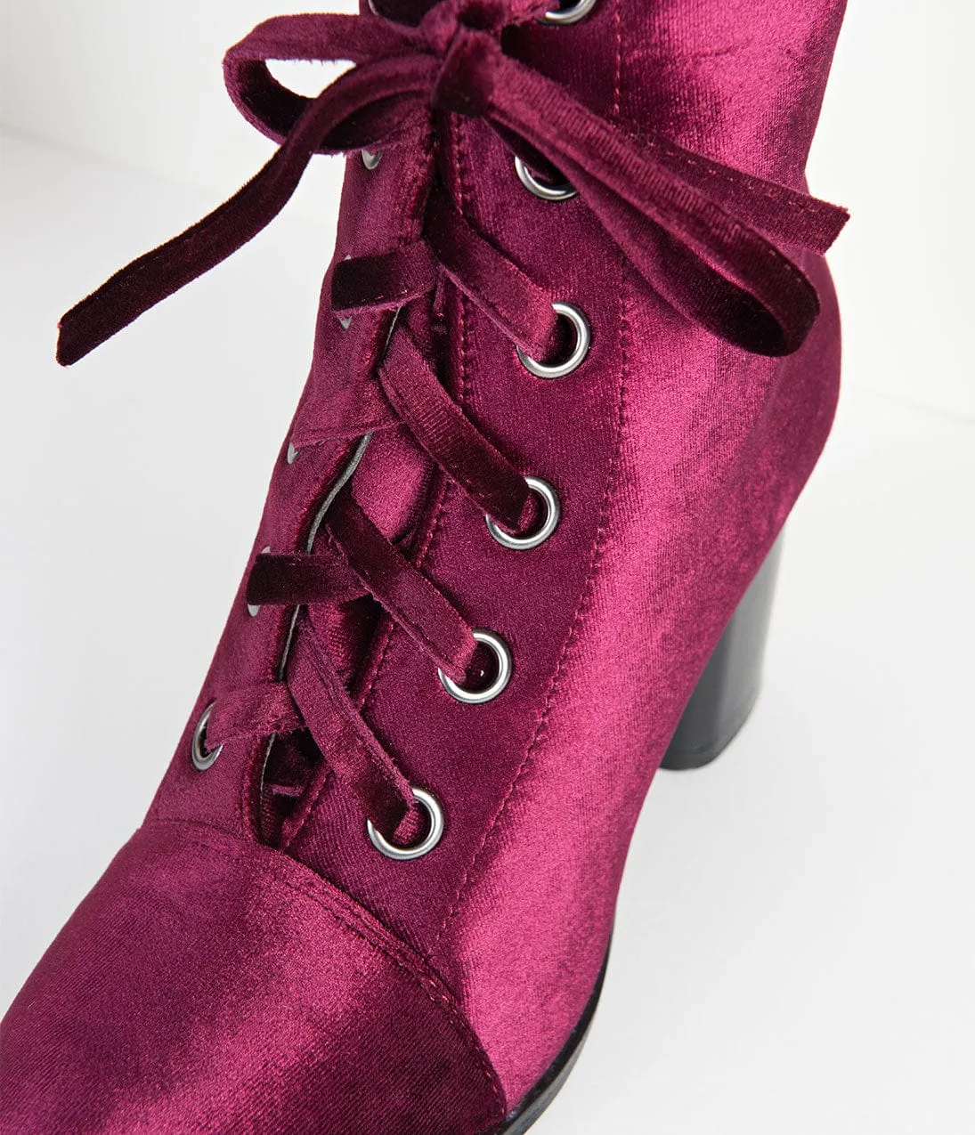 Bordeaux Purple Velvet Lace Up Bootie