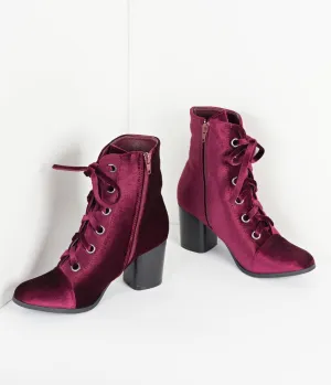 Bordeaux Purple Velvet Lace Up Bootie