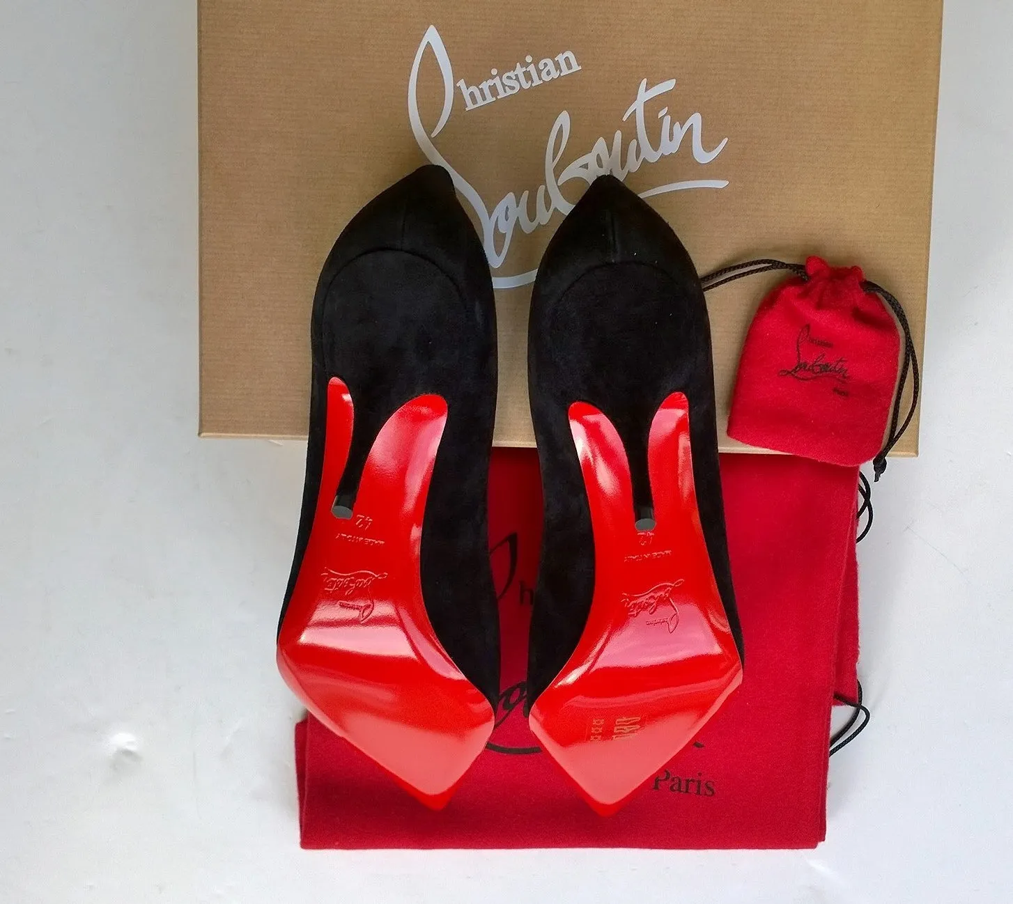 Christian Louboutin CL Logo Pumps Strass Black Suede 85 Heels Rhinestone shoes