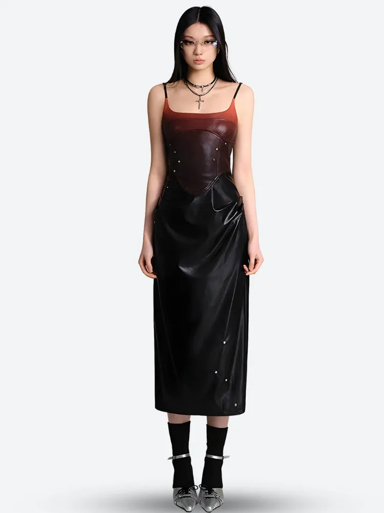 Cyberpunk Faux Leather Midi Dress