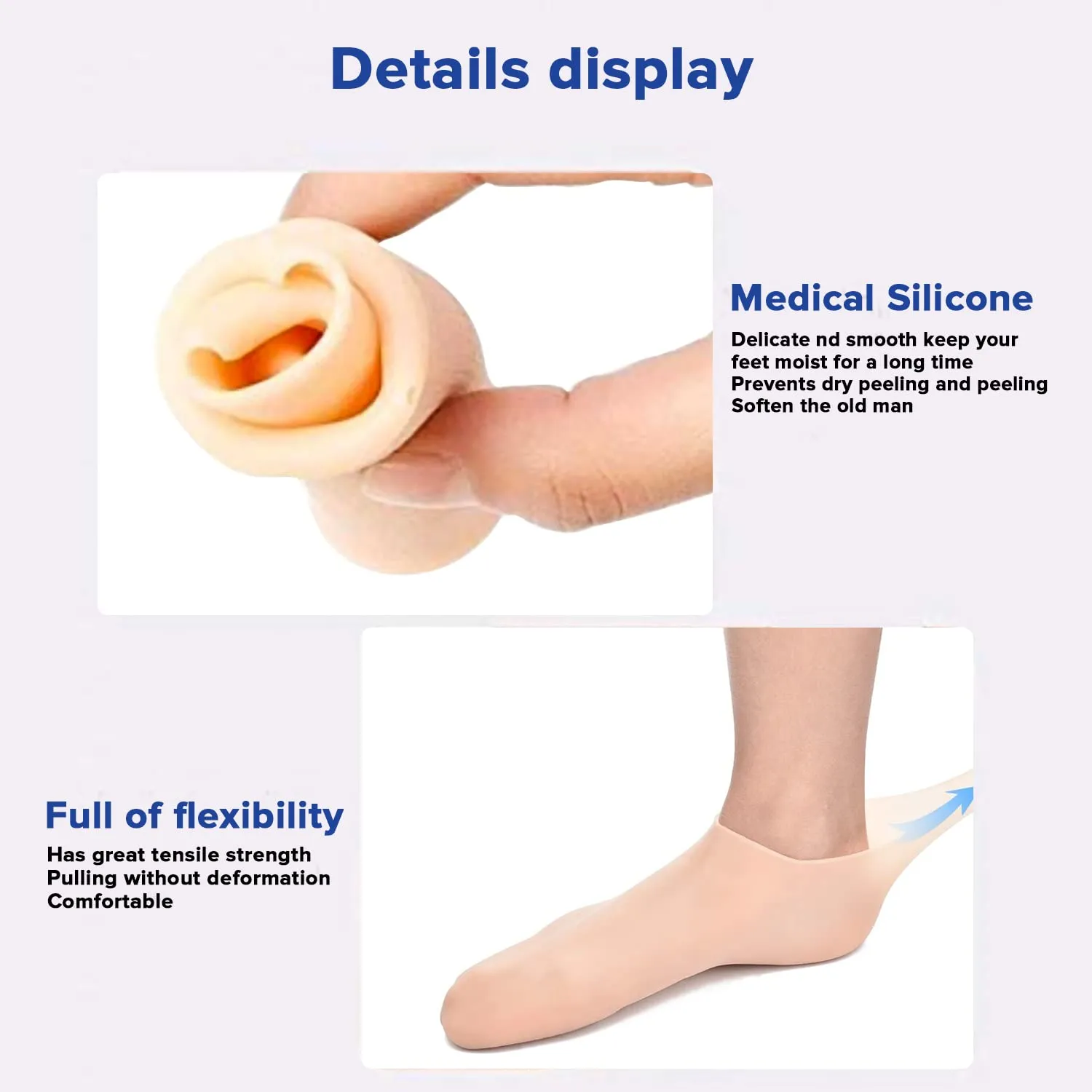 Dr Foot Silicone Moisturizing Heel Socks | For Dry, Cracked Heels, Rough Skin, Dead Skin, Calluses Remover | For Both Men & Women | Full Length, Small Size – 1 Pair (Pack of 5)