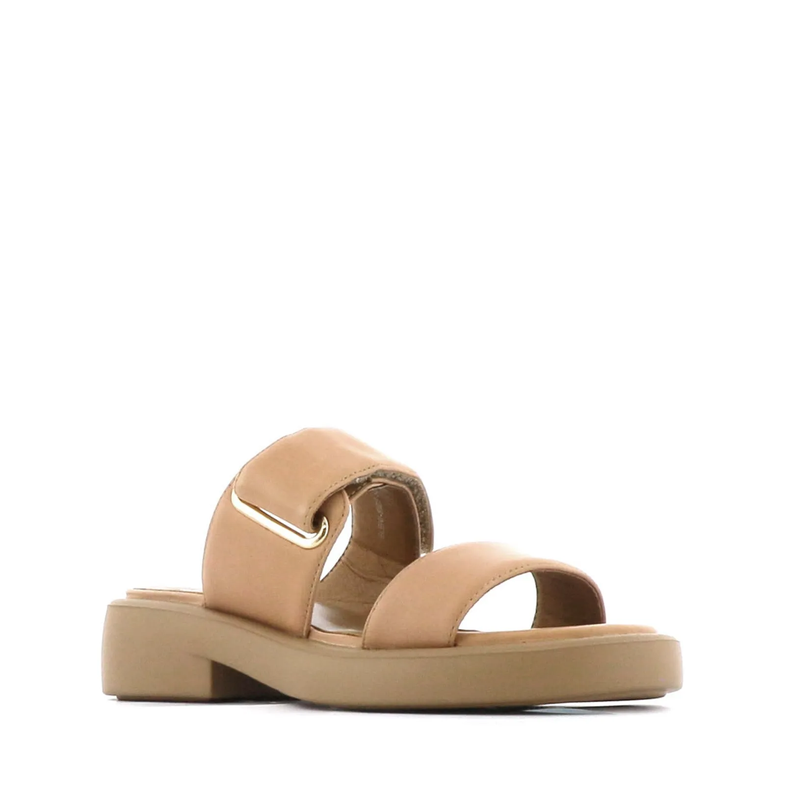 ELENI LEATHER HEEL SLIDE SANDALS