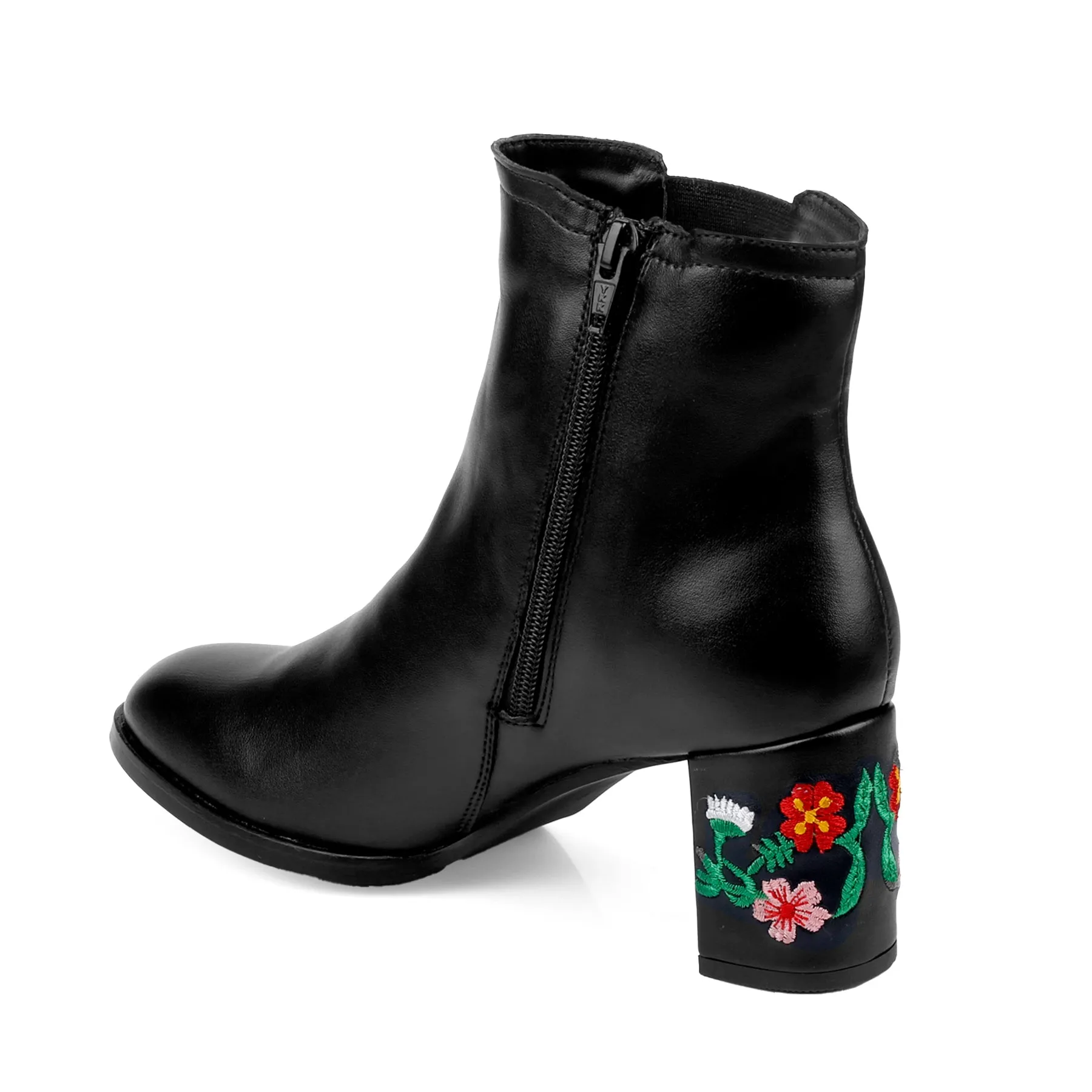 Embroidered Heels Buckle and Zipper Ankle Boots for Women