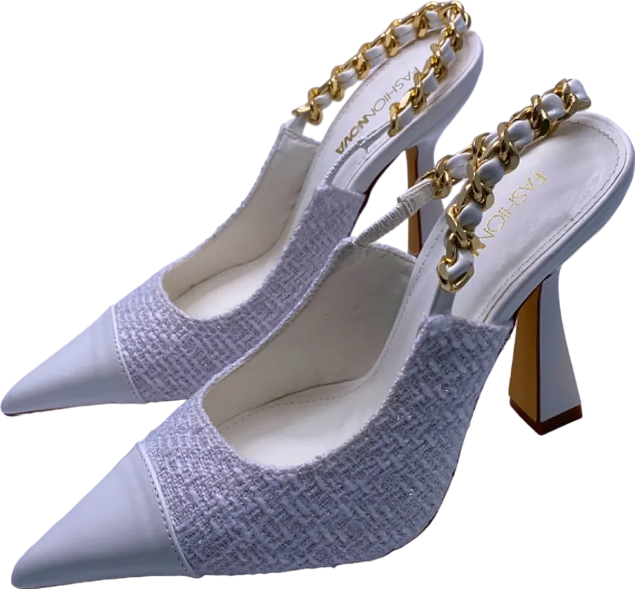 Fashion Nova White Chain Slingback Heels UK 4