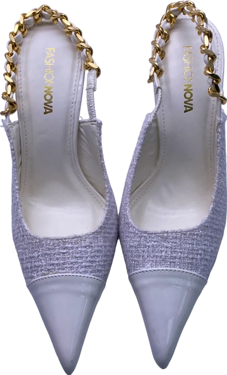 Fashion Nova White Chain Slingback Heels UK 4