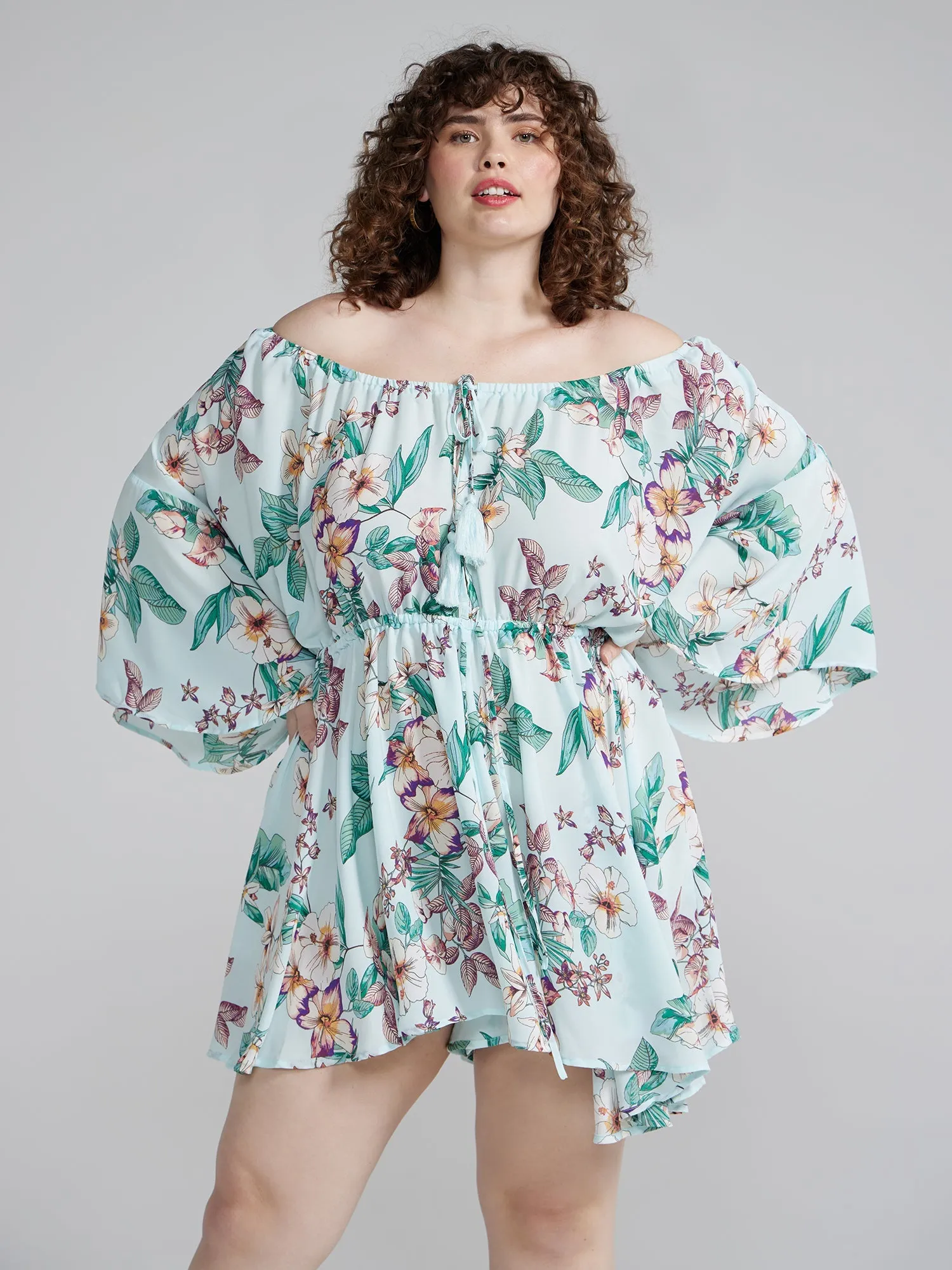 Fashion To Figure - Off The Shoulder Floral Print Romper