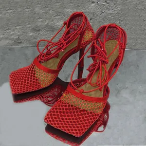 Fashionable mesh square toe strap high heels（HPSD149）