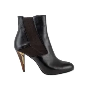 Fendi Round Toe Leather Chelsea Boots with Wooden Heels