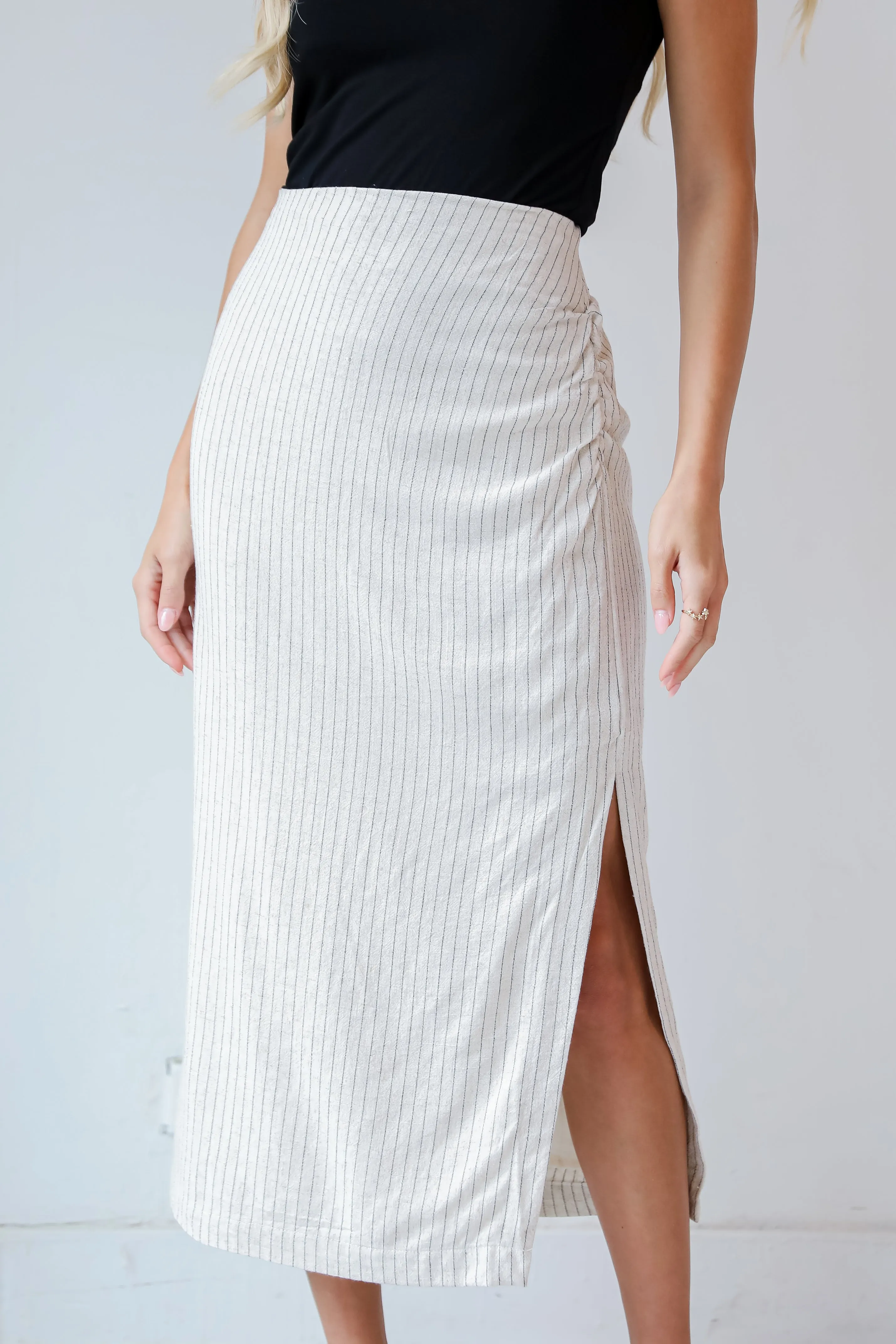 FINAL SALE - Set For Compliments Linen Striped Midi Skirt