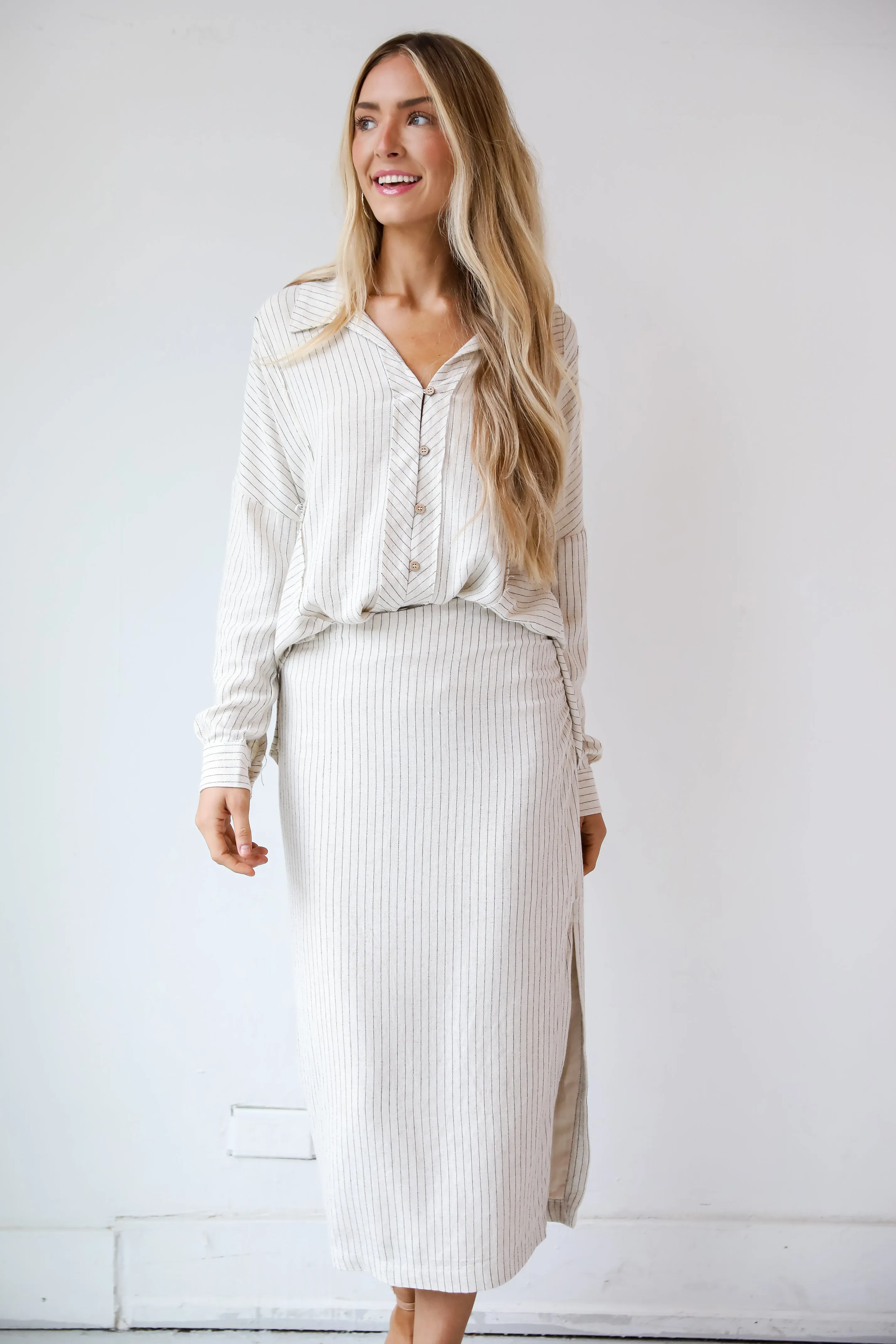 FINAL SALE - Set For Compliments Linen Striped Midi Skirt