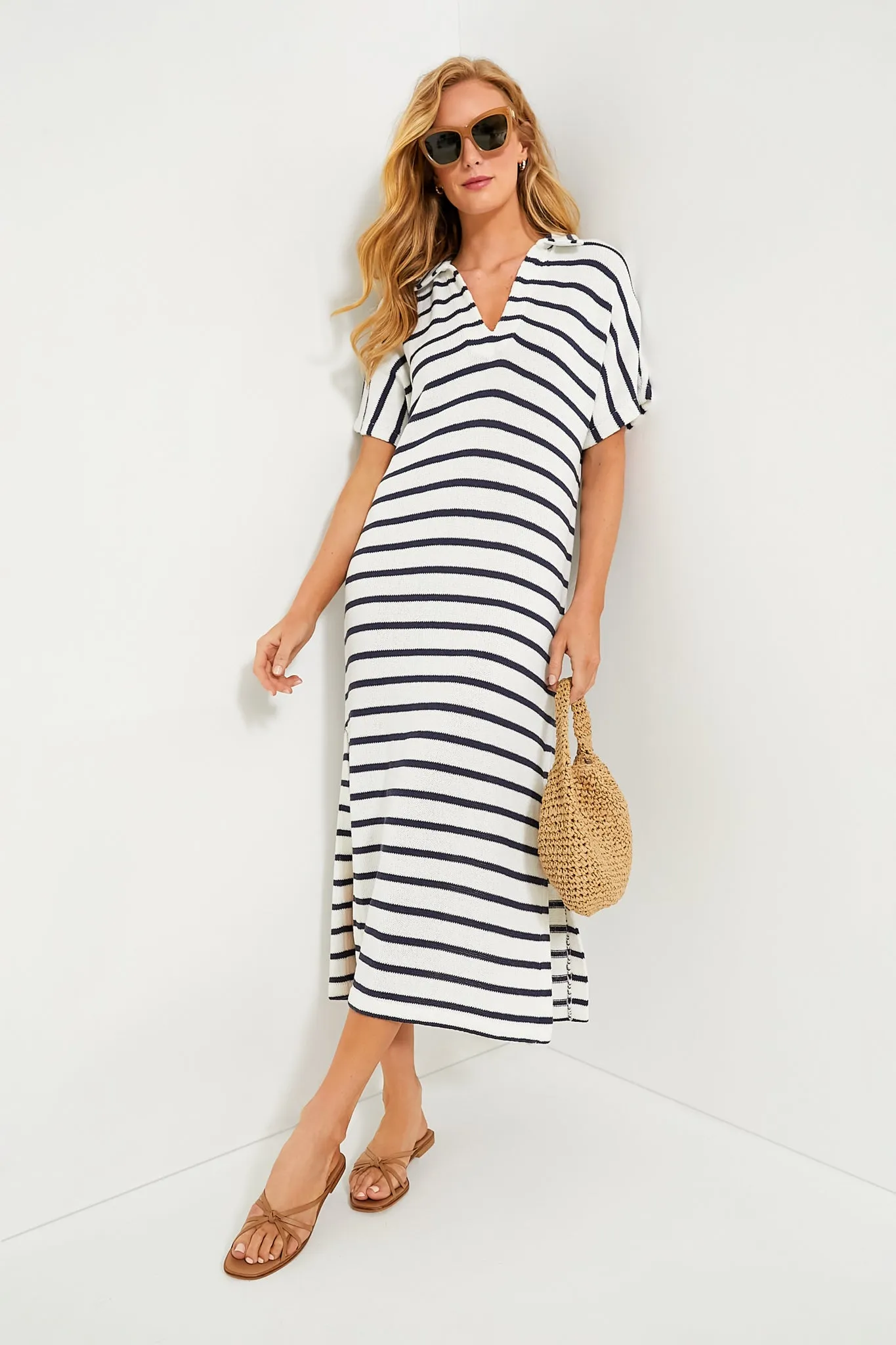 French Stripe Knit Maren Polo Dress