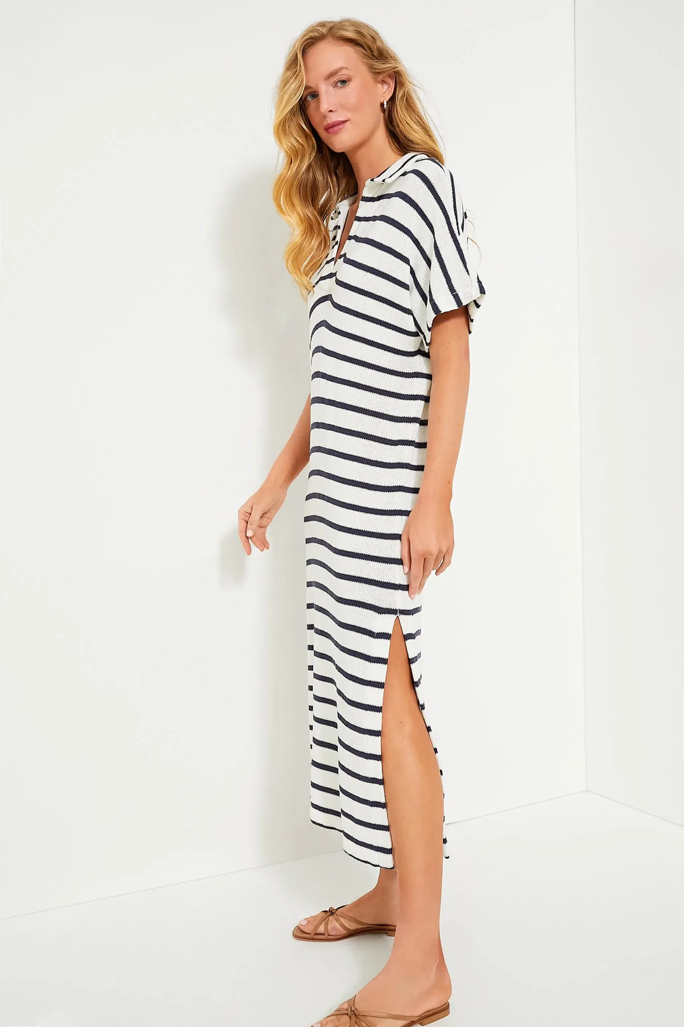 French Stripe Knit Maren Polo Dress