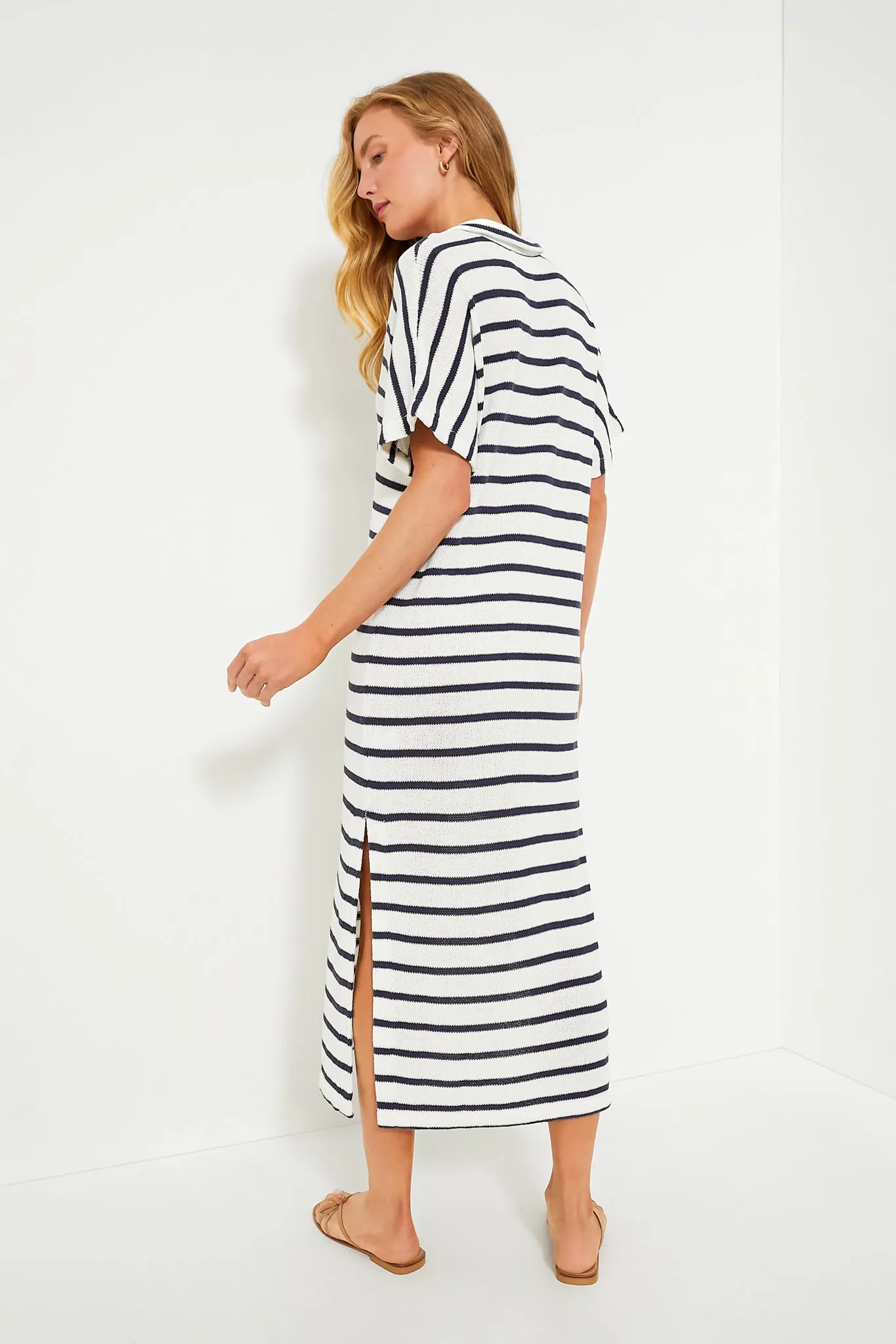 French Stripe Knit Maren Polo Dress