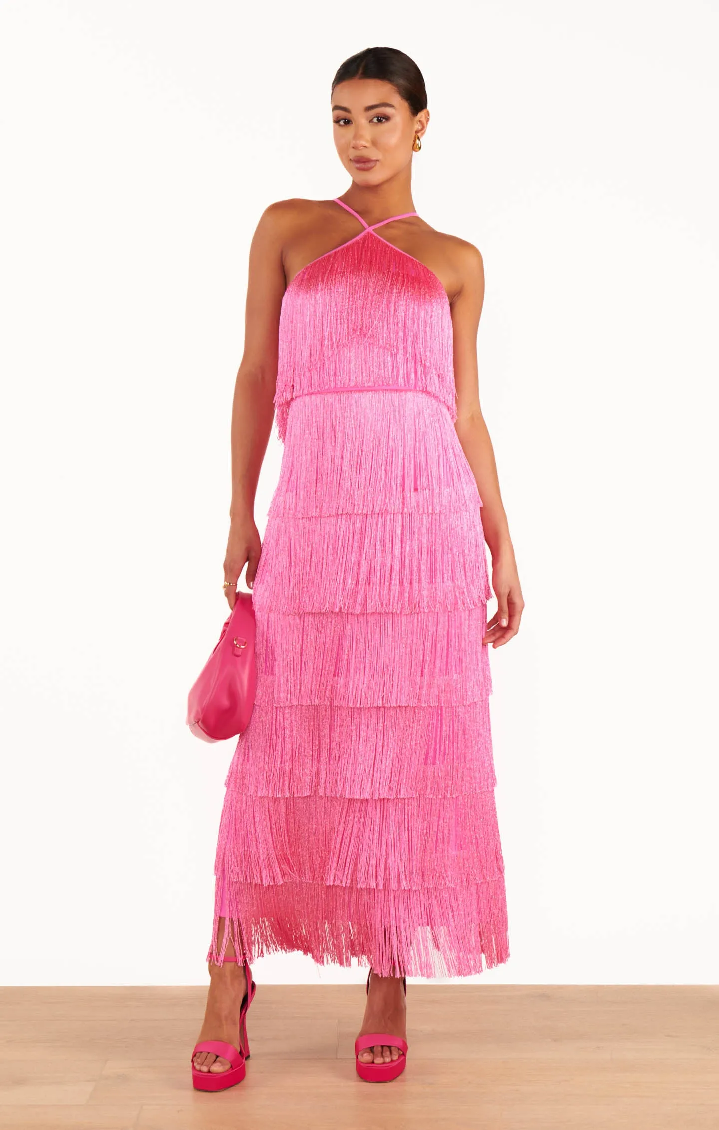 Gatsby Maxi Dress ~ Pink Fringe