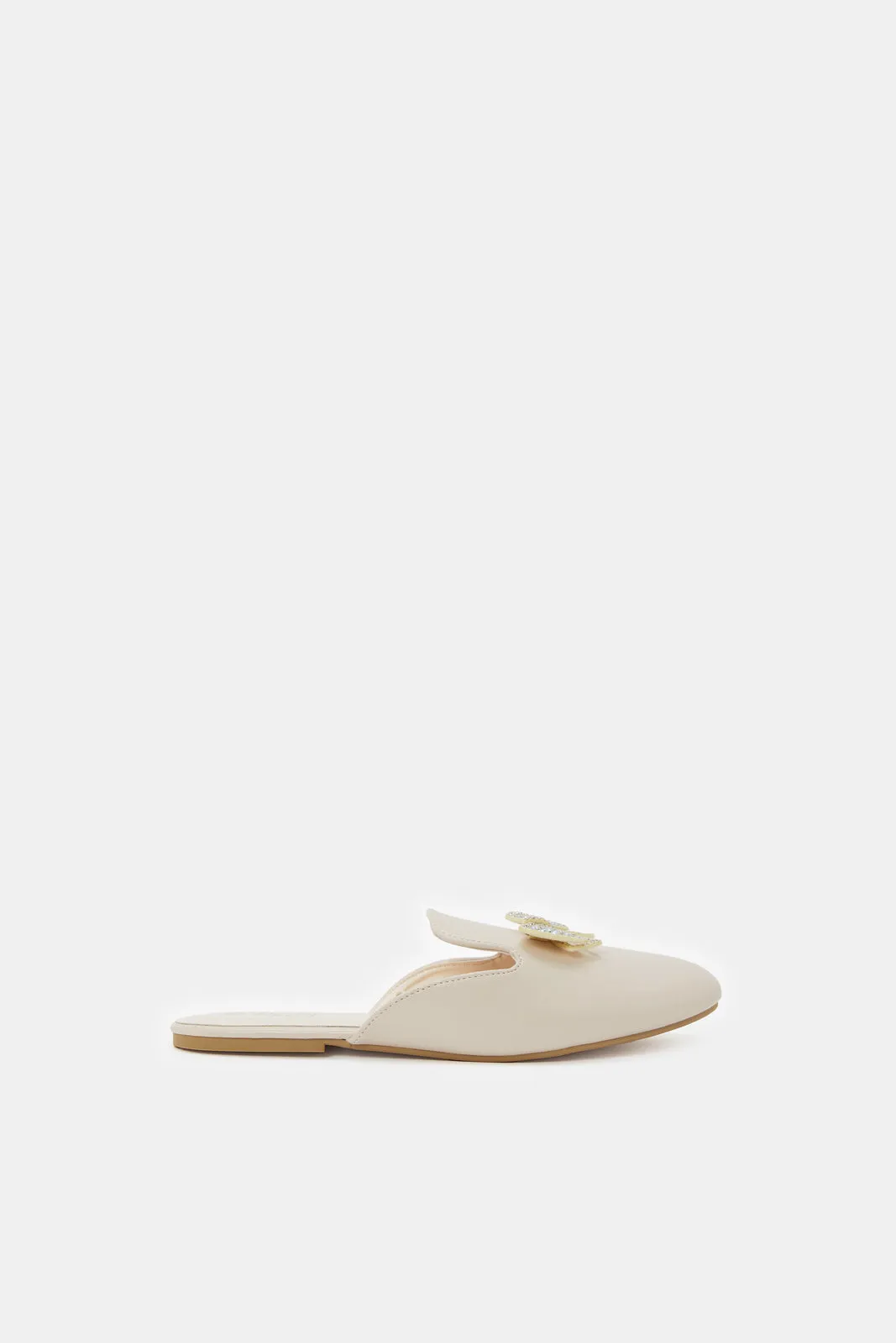 Girls Beige Bow Mule