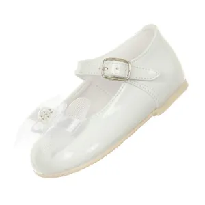 Girls White Patent Bow Glittery Stud Dress Shoes 0-5 Baby