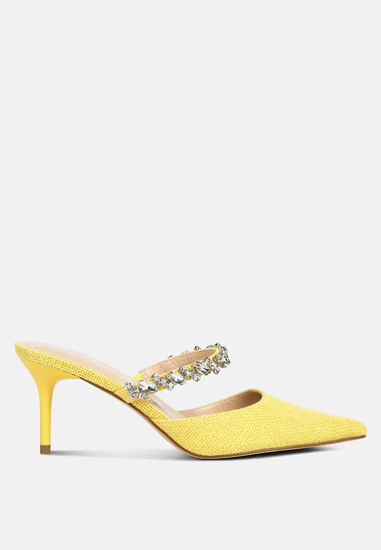 Greta Diamante Embellished Kitten Heel Mules