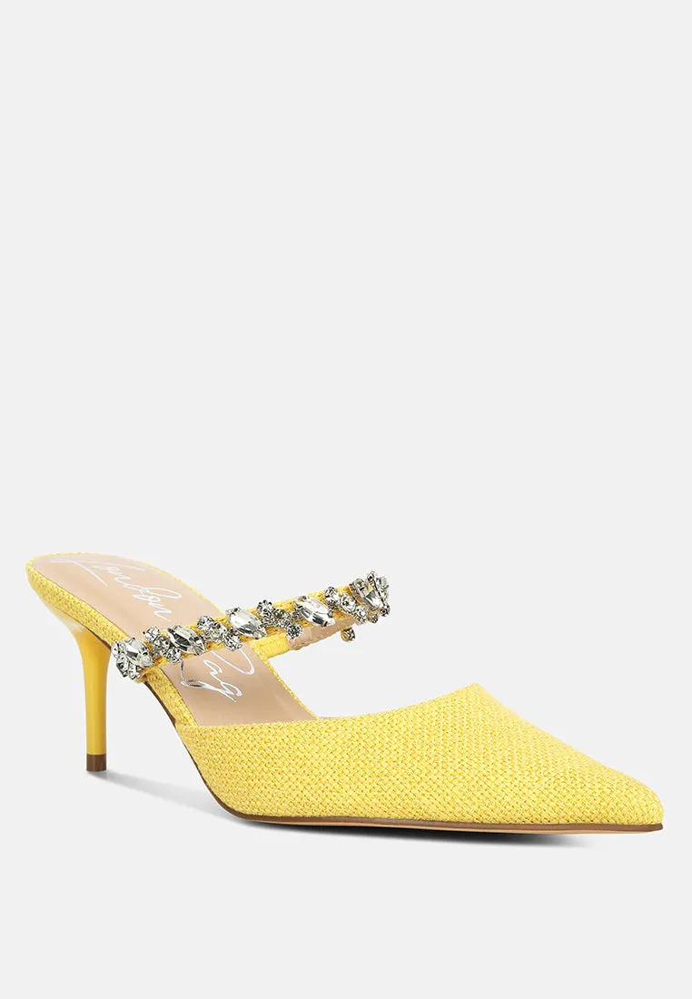 Greta Diamante Embellished Kitten Heel Mules