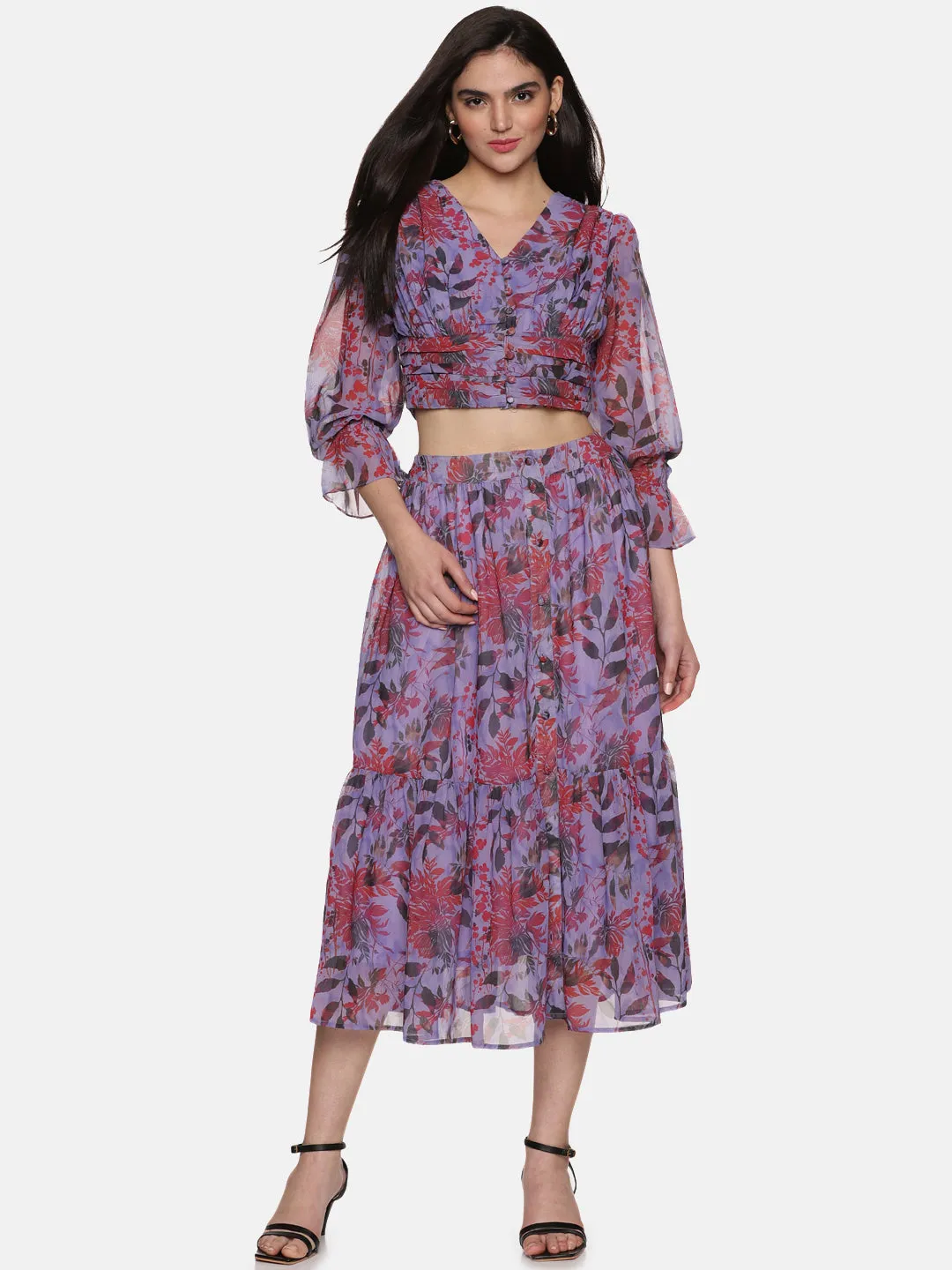 IS.U Floral Lavender Button Down Co-ord Set