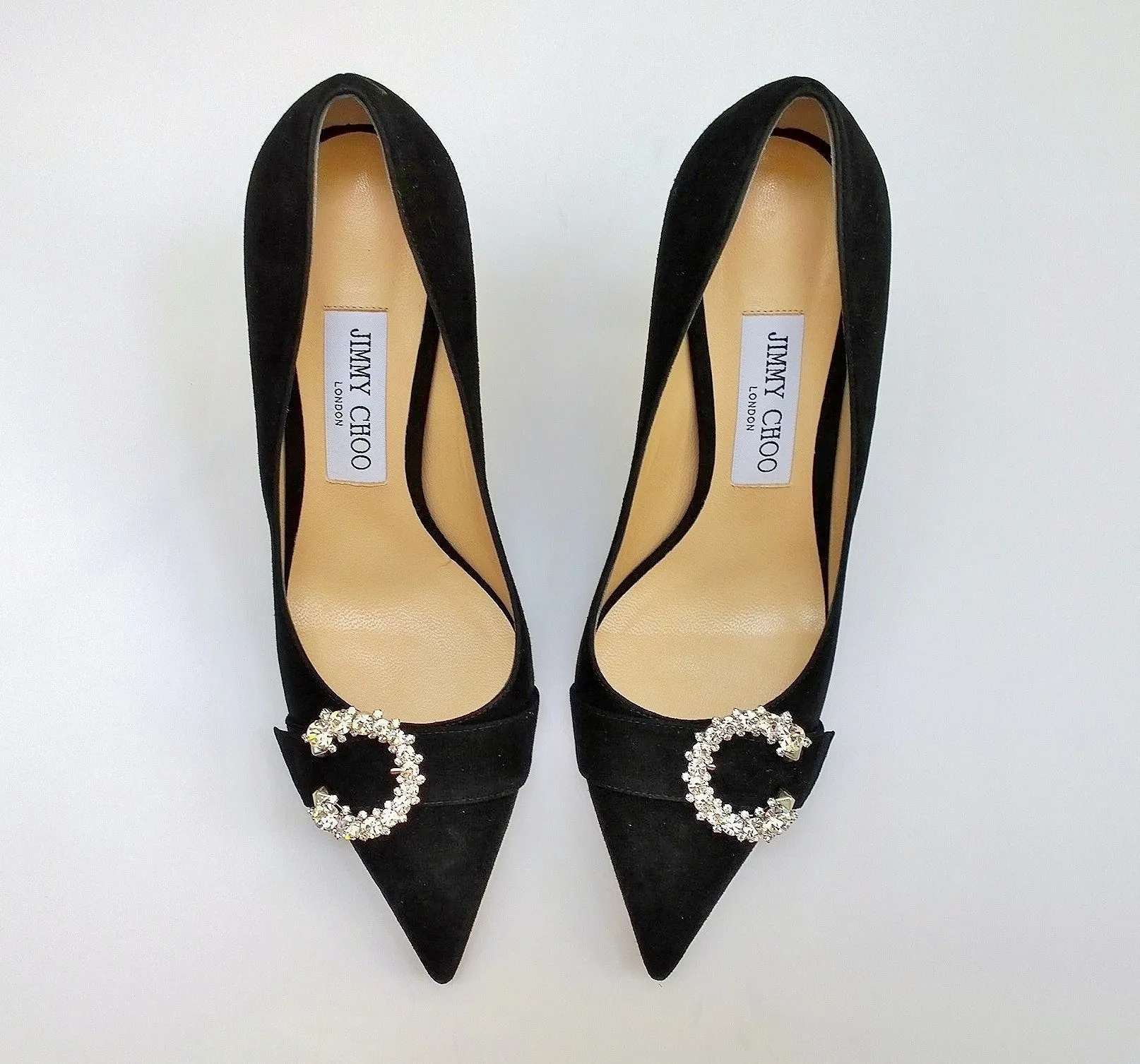 Jimmy Choo Saresa 85 Black Suede Rhinestone Heels Melva