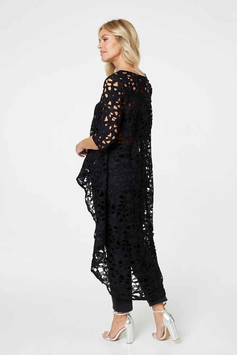 Lace Semi Sheer Drop Hem Top