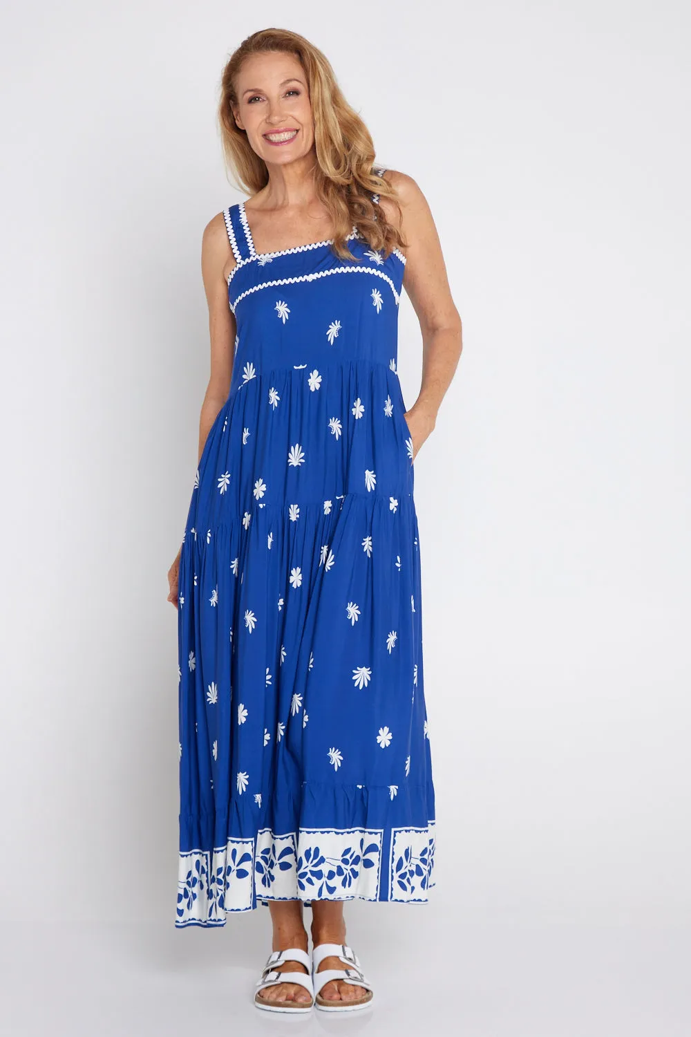 Lennon Strap Dress - Royal Blue Daisy