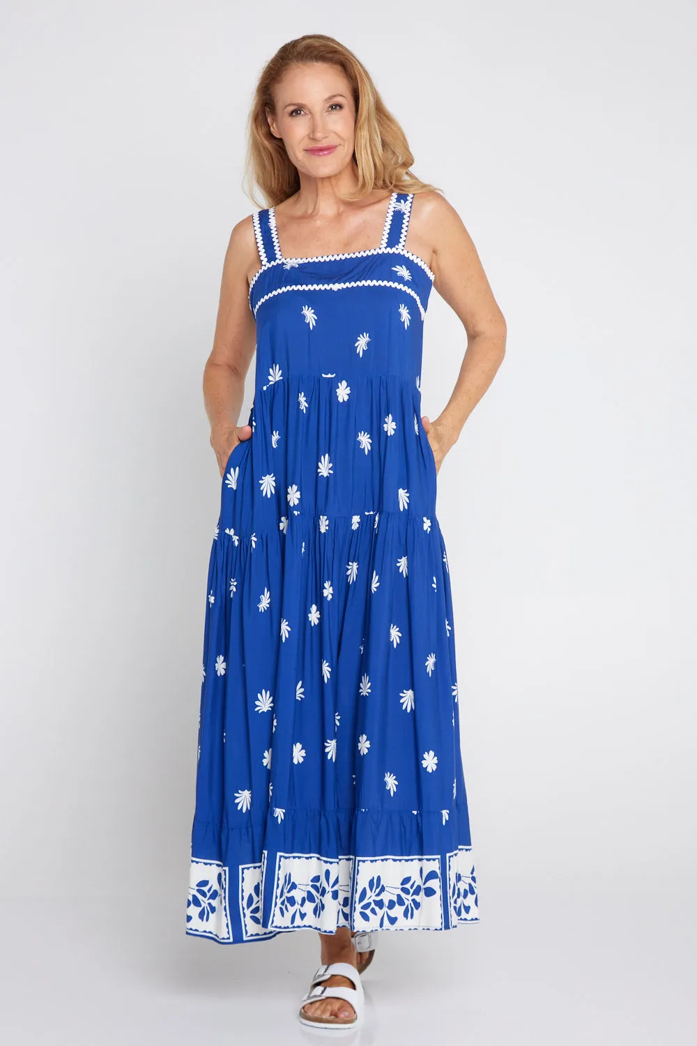 Lennon Strap Dress - Royal Blue Daisy