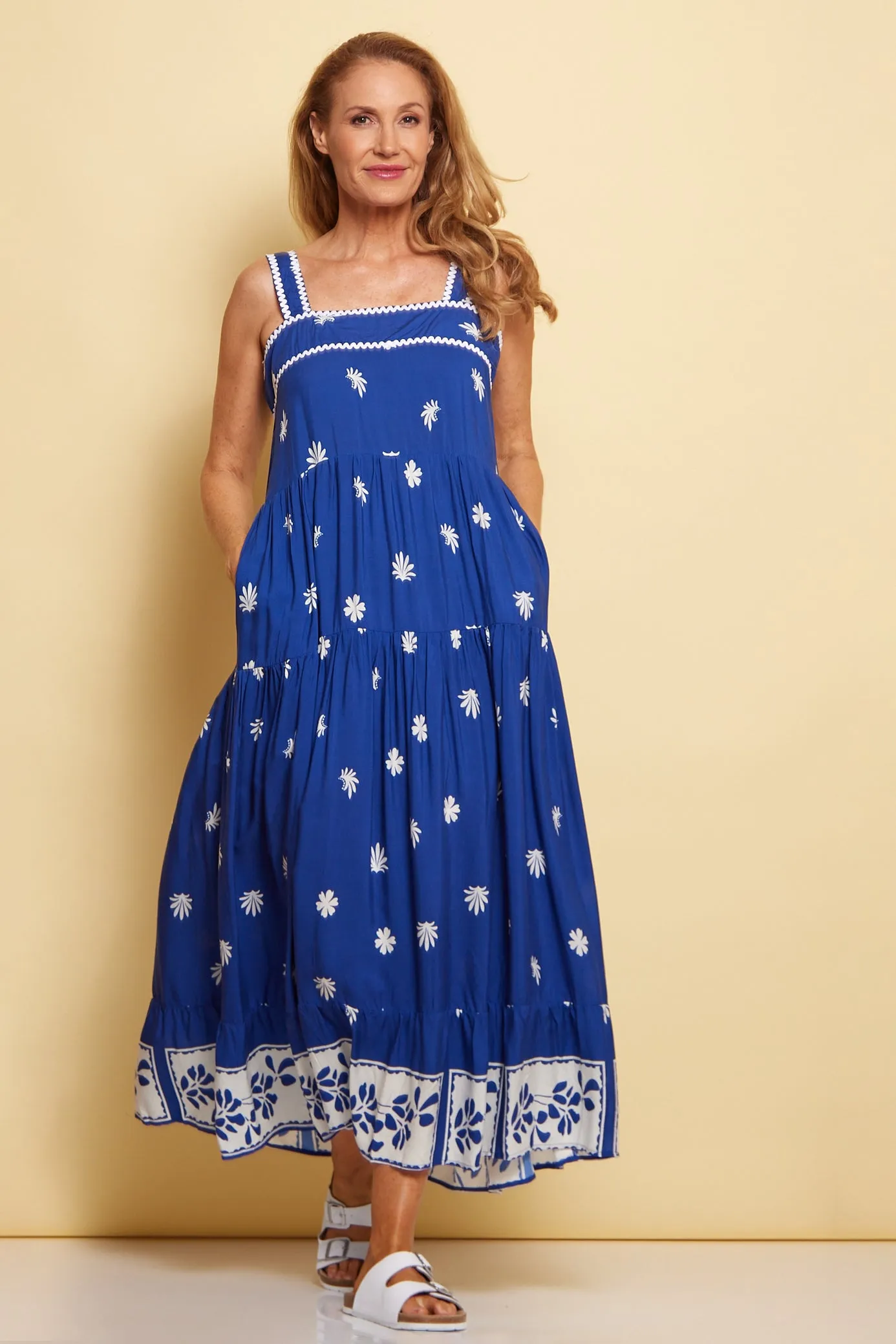 Lennon Strap Dress - Royal Blue Daisy