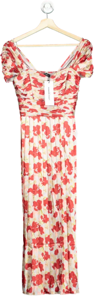 Little Mistress Red Jackson Floral Print Pleated Midaxi Dress UK 10