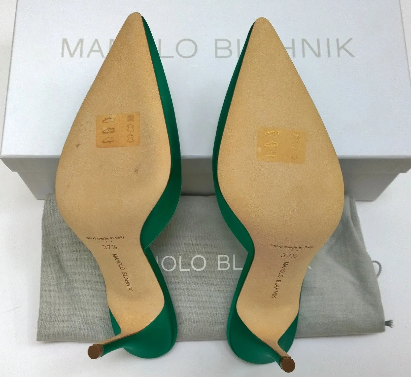 Manolo Blahnik Namutri 90 Emerald Green Satin Mules Rhinestone Buckle Heels