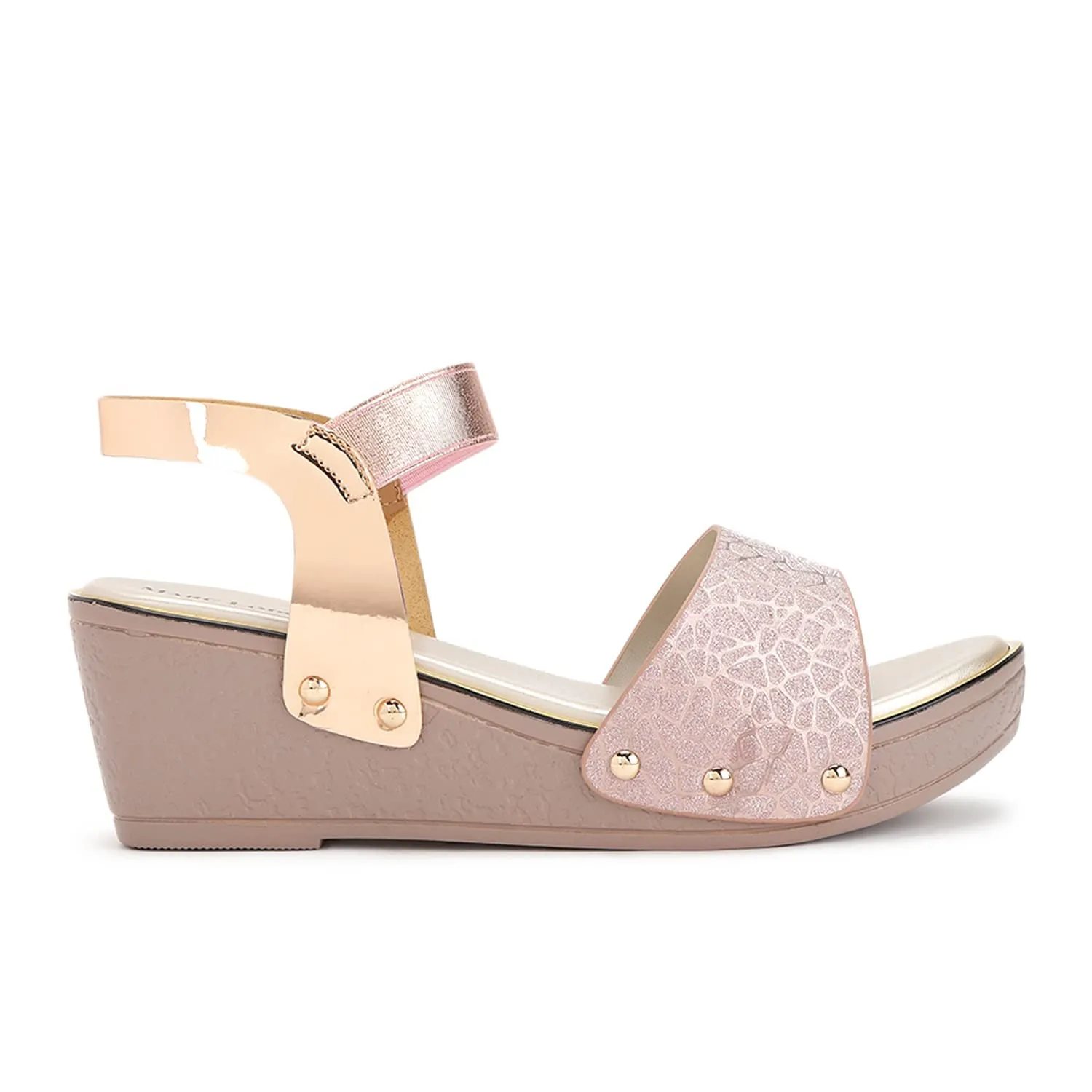 Marc Loire Women Soft Comfortable Rose Gold Solid Wedge Heels,Size_5