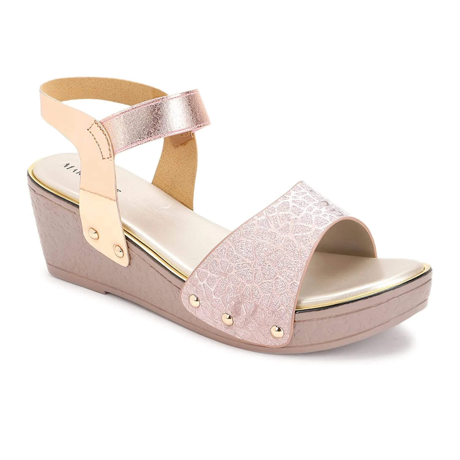 Marc Loire Women Soft Comfortable Rose Gold Solid Wedge Heels,Size_5