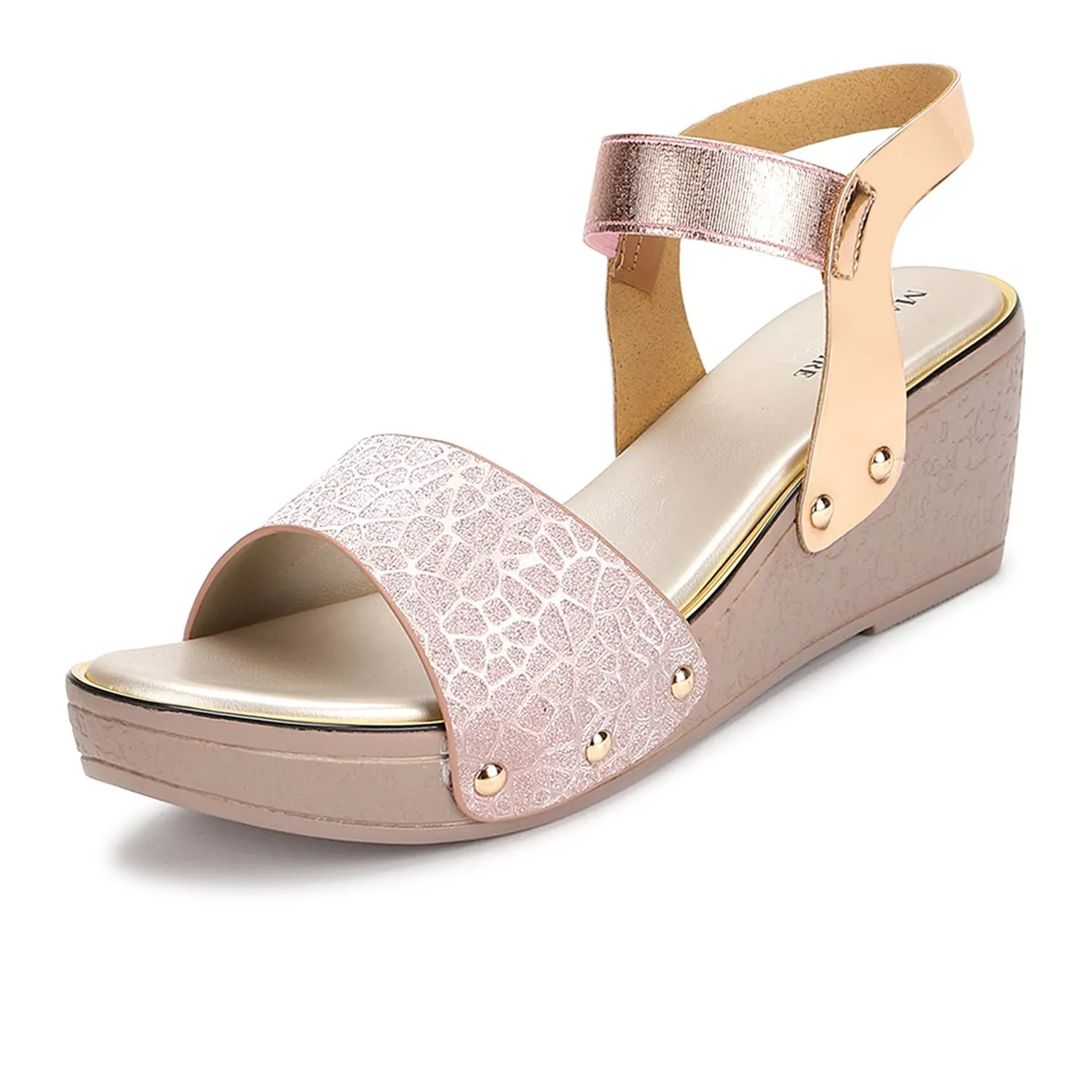 Marc Loire Women Soft Comfortable Rose Gold Solid Wedge Heels,Size_5